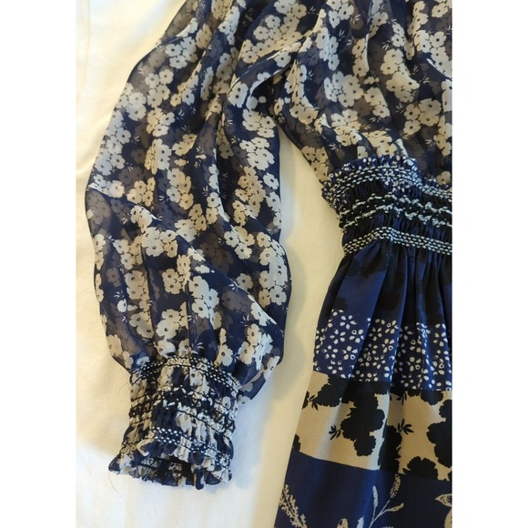 Gypsy 05 Silk Dress S Blue Paisley Bell Sleeve Smocked Waist Cuff Fairy Inspired - Picture 2 of 13